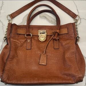 Michael Kors Brown Leather Handbag, embossed Croc 13”h x 14”w x 4.5”d